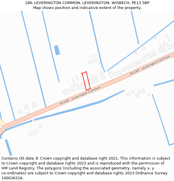 188, LEVERINGTON COMMON, LEVERINGTON, WISBECH, PE13 5BP: Location map and indicative extent of plot