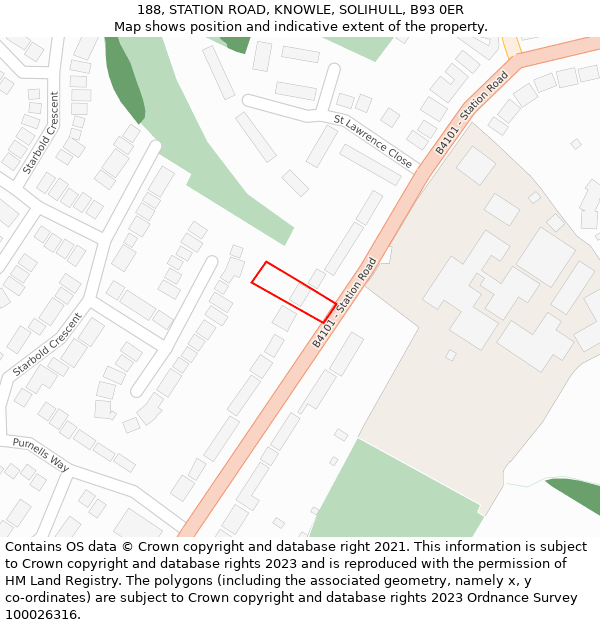 188, STATION ROAD, KNOWLE, SOLIHULL, B93 0ER: Location map and indicative extent of plot
