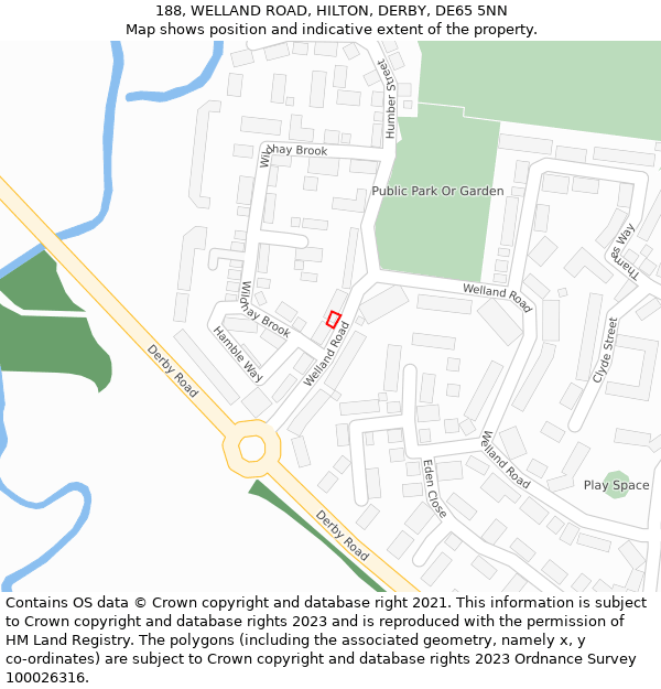 188, WELLAND ROAD, HILTON, DERBY, DE65 5NN: Location map and indicative extent of plot