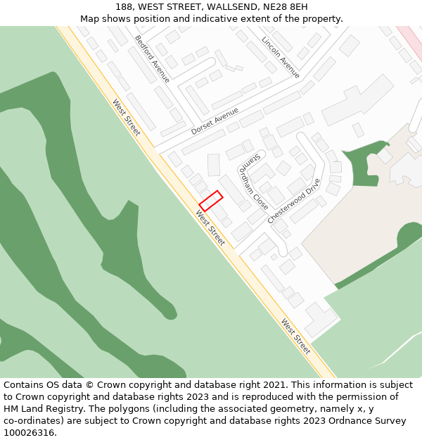 188, WEST STREET, WALLSEND, NE28 8EH: Location map and indicative extent of plot