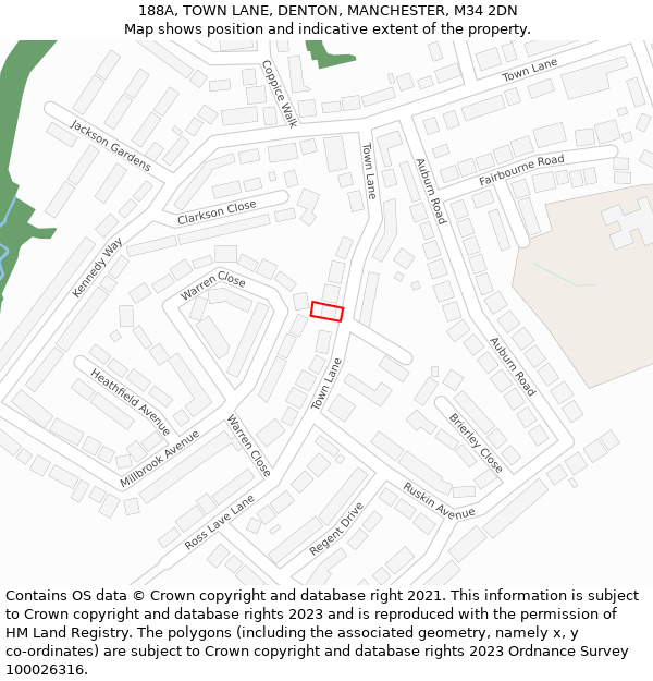 188A, TOWN LANE, DENTON, MANCHESTER, M34 2DN: Location map and indicative extent of plot