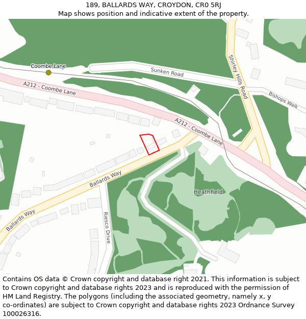 189, BALLARDS WAY, CROYDON, CR0 5RJ: Location map and indicative extent of plot