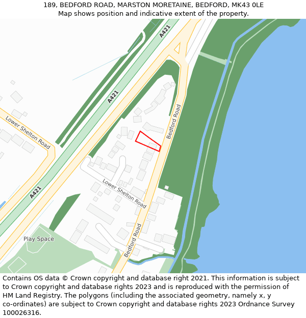 189, BEDFORD ROAD, MARSTON MORETAINE, BEDFORD, MK43 0LE: Location map and indicative extent of plot