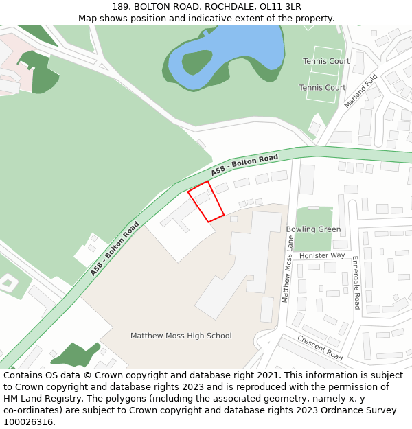 189, BOLTON ROAD, ROCHDALE, OL11 3LR: Location map and indicative extent of plot