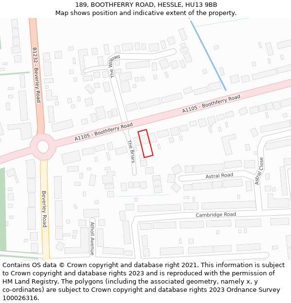 189, BOOTHFERRY ROAD, HESSLE, HU13 9BB: Location map and indicative extent of plot