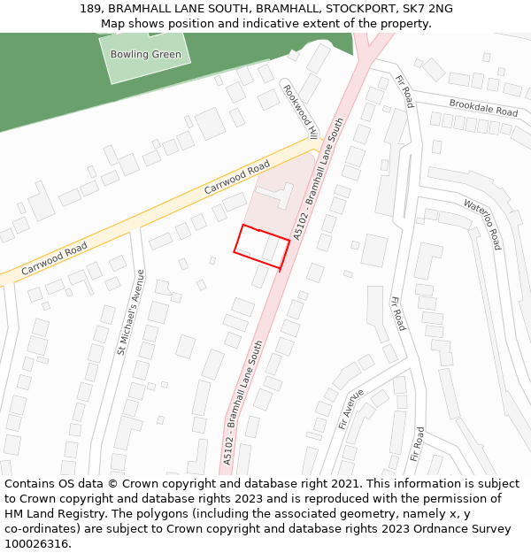 189, BRAMHALL LANE SOUTH, BRAMHALL, STOCKPORT, SK7 2NG: Location map and indicative extent of plot