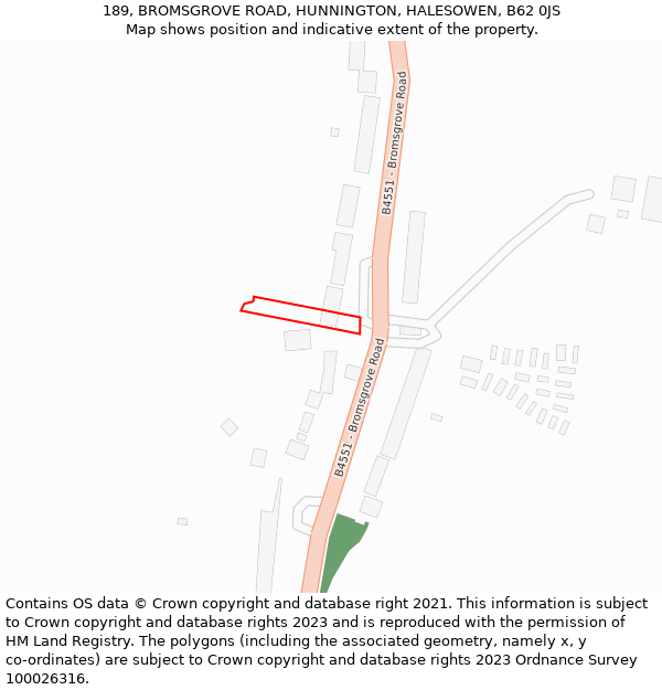 189, BROMSGROVE ROAD, HUNNINGTON, HALESOWEN, B62 0JS: Location map and indicative extent of plot