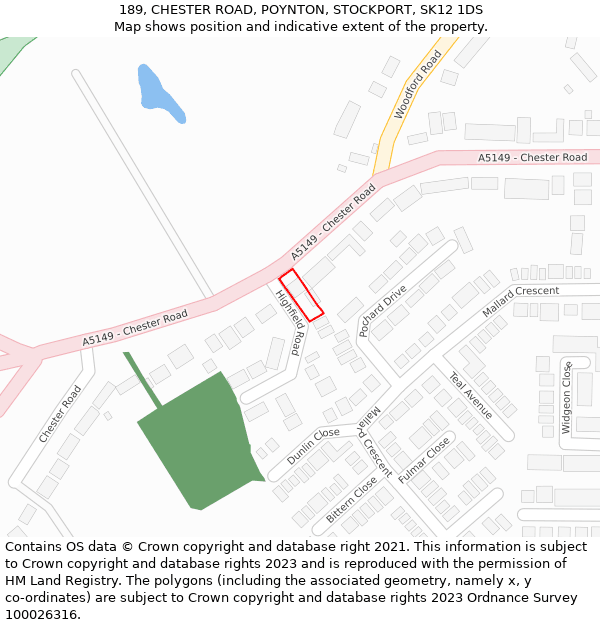 189, CHESTER ROAD, POYNTON, STOCKPORT, SK12 1DS: Location map and indicative extent of plot