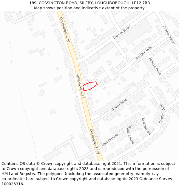 189, COSSINGTON ROAD, SILEBY, LOUGHBOROUGH, LE12 7RR: Location map and indicative extent of plot