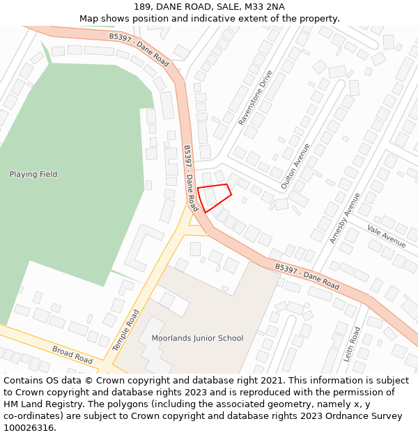 189, DANE ROAD, SALE, M33 2NA: Location map and indicative extent of plot