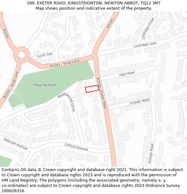 189, EXETER ROAD, KINGSTEIGNTON, NEWTON ABBOT, TQ12 3NT: Location map and indicative extent of plot