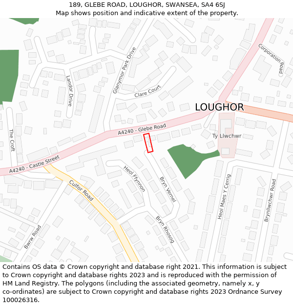 189, GLEBE ROAD, LOUGHOR, SWANSEA, SA4 6SJ: Location map and indicative extent of plot