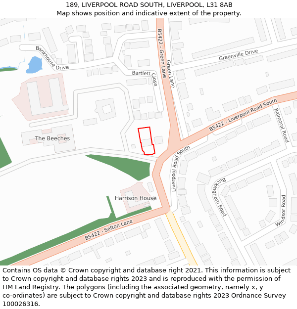 189, LIVERPOOL ROAD SOUTH, LIVERPOOL, L31 8AB: Location map and indicative extent of plot