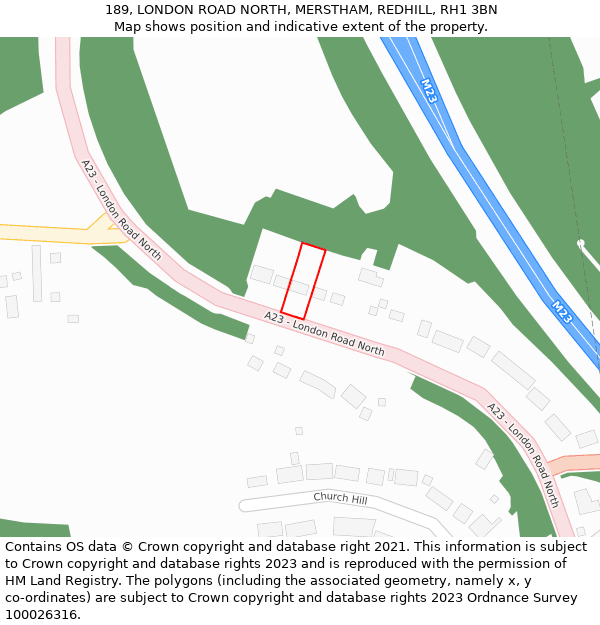 189, LONDON ROAD NORTH, MERSTHAM, REDHILL, RH1 3BN: Location map and indicative extent of plot