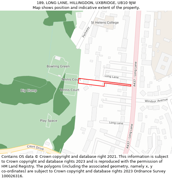 189, LONG LANE, HILLINGDON, UXBRIDGE, UB10 9JW: Location map and indicative extent of plot
