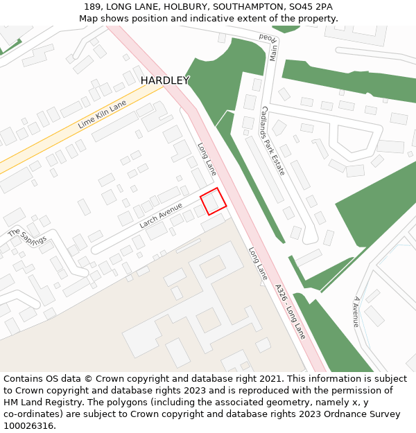 189, LONG LANE, HOLBURY, SOUTHAMPTON, SO45 2PA: Location map and indicative extent of plot