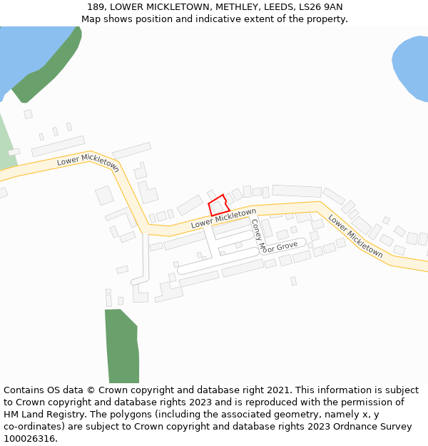 189, LOWER MICKLETOWN, METHLEY, LEEDS, LS26 9AN: Location map and indicative extent of plot