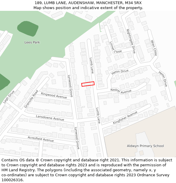 189, LUMB LANE, AUDENSHAW, MANCHESTER, M34 5RX: Location map and indicative extent of plot