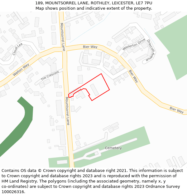 189, MOUNTSORREL LANE, ROTHLEY, LEICESTER, LE7 7PU: Location map and indicative extent of plot