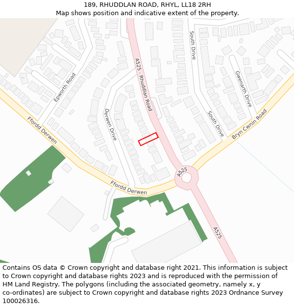 189, RHUDDLAN ROAD, RHYL, LL18 2RH: Location map and indicative extent of plot