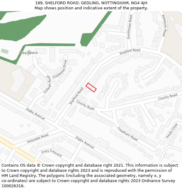 189, SHELFORD ROAD, GEDLING, NOTTINGHAM, NG4 4JH: Location map and indicative extent of plot