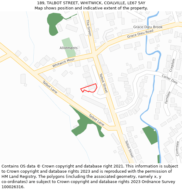 189, TALBOT STREET, WHITWICK, COALVILLE, LE67 5AY: Location map and indicative extent of plot