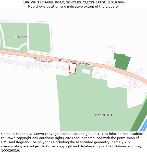 189, WHITECHAPEL ROAD, SCHOLES, CLECKHEATON, BD19 6HN: Location map and indicative extent of plot