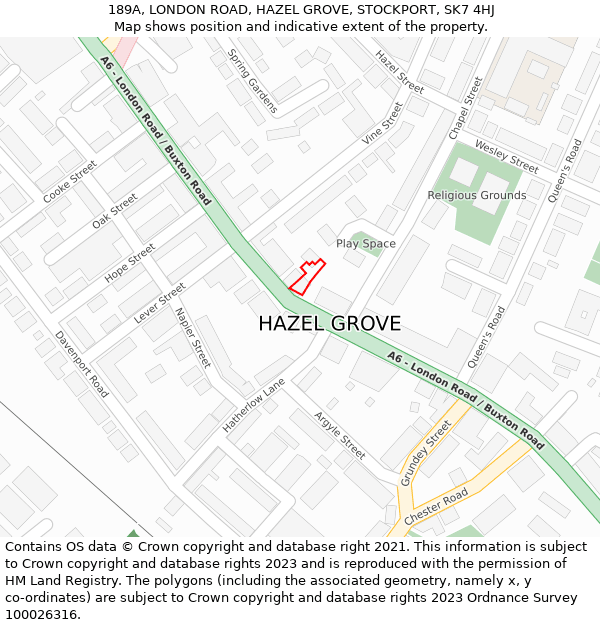 189A, LONDON ROAD, HAZEL GROVE, STOCKPORT, SK7 4HJ: Location map and indicative extent of plot
