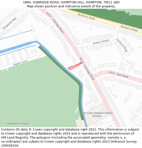 189A, UXBRIDGE ROAD, HAMPTON HILL, HAMPTON, TW12 1BD: Location map and indicative extent of plot