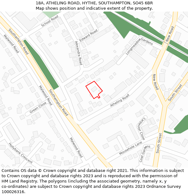 18A, ATHELING ROAD, HYTHE, SOUTHAMPTON, SO45 6BR: Location map and indicative extent of plot