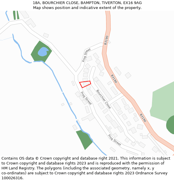 18A, BOURCHIER CLOSE, BAMPTON, TIVERTON, EX16 9AG: Location map and indicative extent of plot