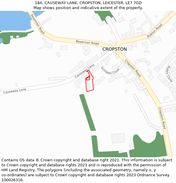 18A, CAUSEWAY LANE, CROPSTON, LEICESTER, LE7 7GD: Location map and indicative extent of plot