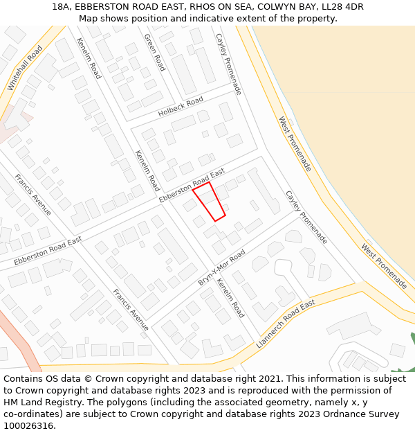 18A, EBBERSTON ROAD EAST, RHOS ON SEA, COLWYN BAY, LL28 4DR: Location map and indicative extent of plot