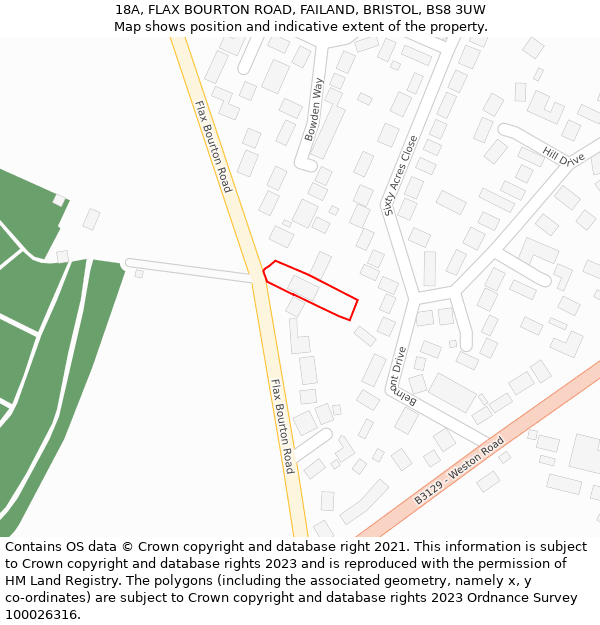 18A, FLAX BOURTON ROAD, FAILAND, BRISTOL, BS8 3UW: Location map and indicative extent of plot