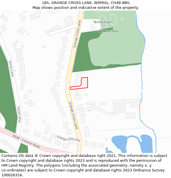 18A, GRANGE CROSS LANE, WIRRAL, CH48 8BG: Location map and indicative extent of plot