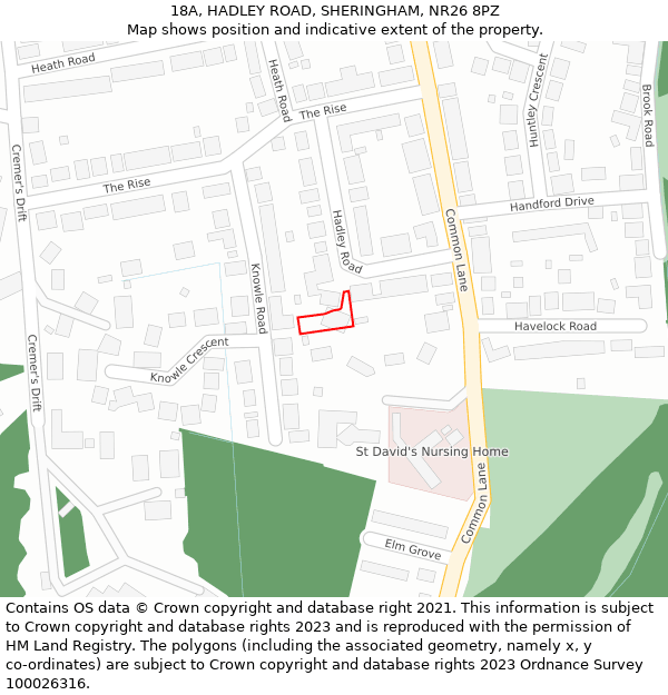 18A, HADLEY ROAD, SHERINGHAM, NR26 8PZ: Location map and indicative extent of plot