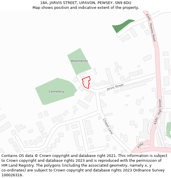 18A, JARVIS STREET, UPAVON, PEWSEY, SN9 6DU: Location map and indicative extent of plot