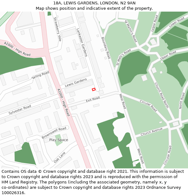 18A, LEWIS GARDENS, LONDON, N2 9AN: Location map and indicative extent of plot