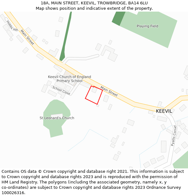 18A, MAIN STREET, KEEVIL, TROWBRIDGE, BA14 6LU: Location map and indicative extent of plot