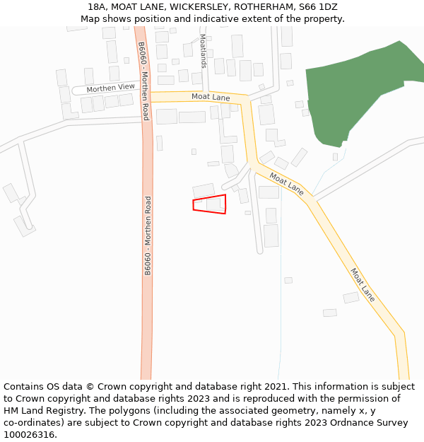 18A, MOAT LANE, WICKERSLEY, ROTHERHAM, S66 1DZ: Location map and indicative extent of plot