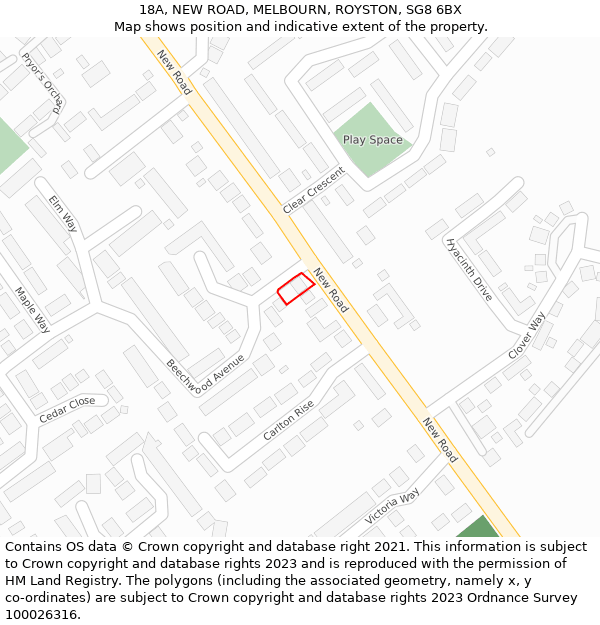 18A, NEW ROAD, MELBOURN, ROYSTON, SG8 6BX: Location map and indicative extent of plot