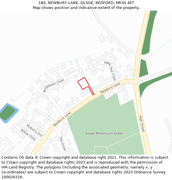 18A, NEWBURY LANE, SILSOE, BEDFORD, MK45 4ET: Location map and indicative extent of plot