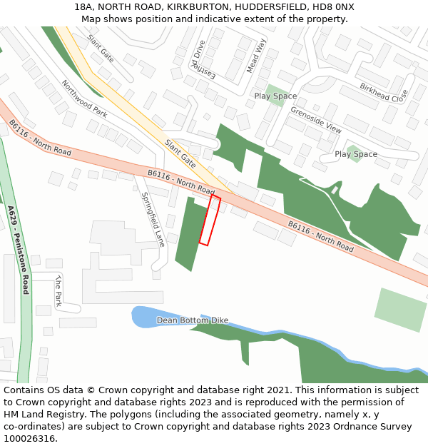 18A, NORTH ROAD, KIRKBURTON, HUDDERSFIELD, HD8 0NX: Location map and indicative extent of plot