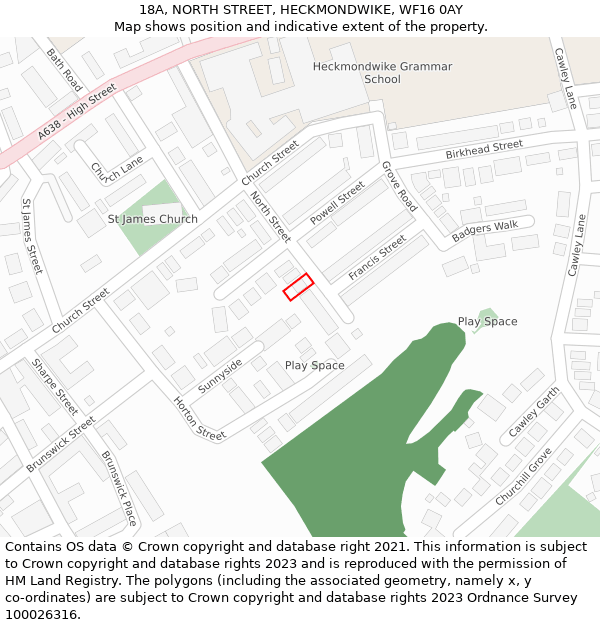 18A, NORTH STREET, HECKMONDWIKE, WF16 0AY: Location map and indicative extent of plot