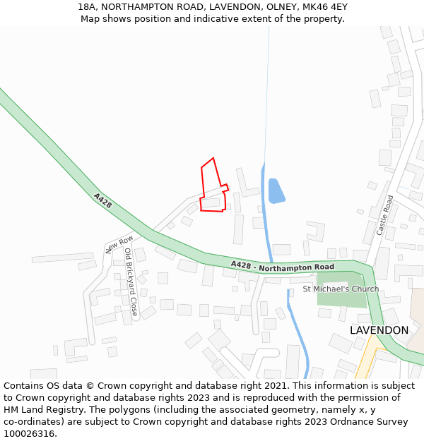 18A, NORTHAMPTON ROAD, LAVENDON, OLNEY, MK46 4EY: Location map and indicative extent of plot