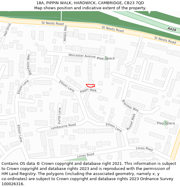 18A, PIPPIN WALK, HARDWICK, CAMBRIDGE, CB23 7QD: Location map and indicative extent of plot