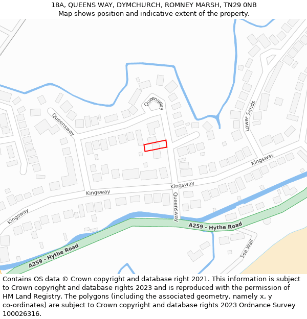 18A, QUEENS WAY, DYMCHURCH, ROMNEY MARSH, TN29 0NB: Location map and indicative extent of plot