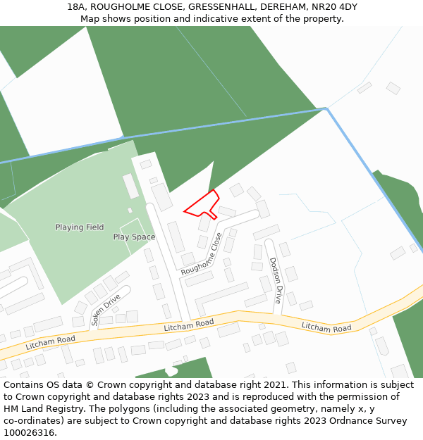 18A, ROUGHOLME CLOSE, GRESSENHALL, DEREHAM, NR20 4DY: Location map and indicative extent of plot