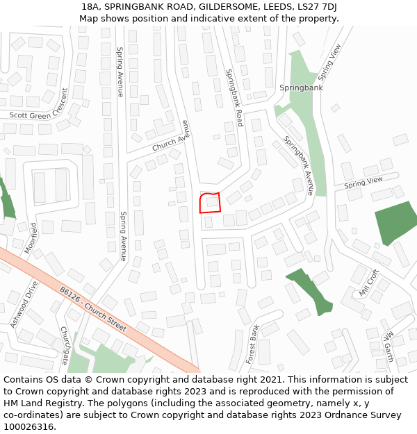 18A, SPRINGBANK ROAD, GILDERSOME, LEEDS, LS27 7DJ: Location map and indicative extent of plot