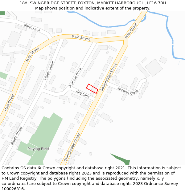 18A, SWINGBRIDGE STREET, FOXTON, MARKET HARBOROUGH, LE16 7RH: Location map and indicative extent of plot
